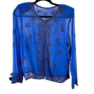 Ladies vintage formal beaded chiffon jacket size XS/ S in EUC blue